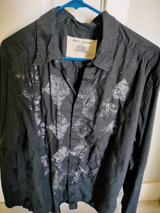 Dkny Other - DKNY Black Lightweight Button-Front Shirt Jacket with Distressed Print